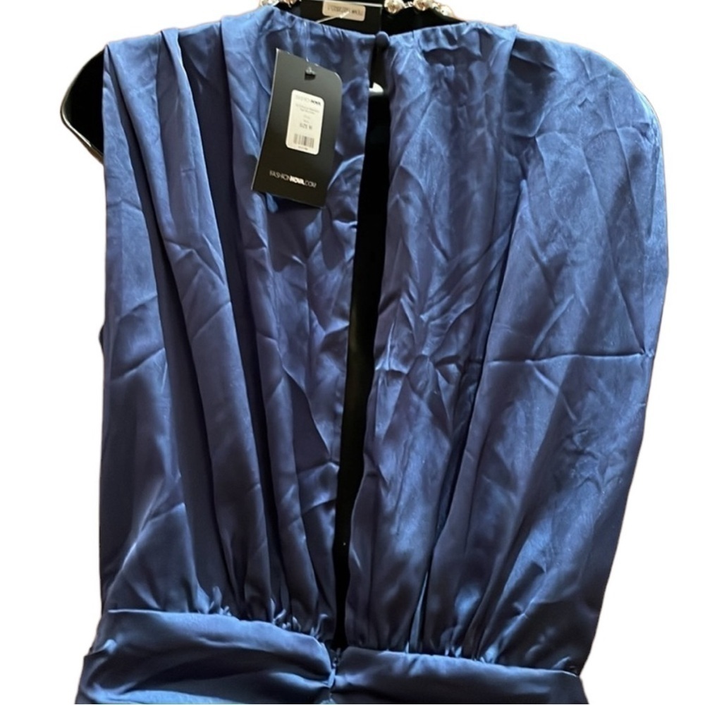 Fashion Nova All Ruffled Up Low V Sleeveless Mini Dress-Navy Medium NWT - Picture 6 of 10